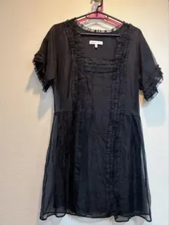 SEE BY CHLOÉ ブラック　オーガンジーひざ丈ワンピース 半袖