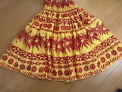 フラダンス用パウスカート 黄色と赤の花柄