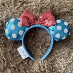 【値下げ〇 美品】ディズニー 水色ドットカチューシャ