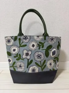 コロリンバッグ 大きめサイズ 刺繍リネン×岡山デニム生地 ハンドメイド