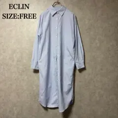 美品 ECLIN ライトブルー ストライプ シャツワンピース フリーサイズのサムネイル