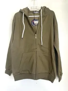 【ECSTASY】アーミーグリーン 裏起毛 ジップアップパーカー 2L男女兼用
