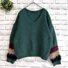 GORGE ゴージ★ニット（F） グリーン モヘア Vネック ショート丈