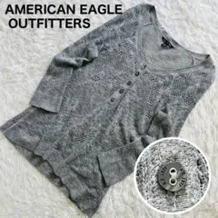 アメリカンイーグルアウトフィッターズ 長袖 透け編み メッシュ Vネックニット