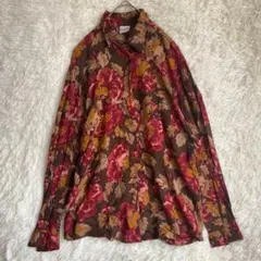 ベネトン Benetton 花柄 長袖シャツ レッド S イタリア製のサムネイル