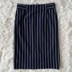 美品ピンキー＆ダイアン　ストライプタイトスカート36　ネイビー×白◆　A190