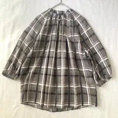 トゥモローランドコレクション ギャザー　ブラウス　プルオーバー　チェック　36