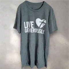 USA古着 Live Generously Tシャツ グレー L メッセージT
