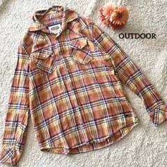 OUTDOOR フランネルシャツ 長袖 オレンジ系 チェック柄 L メンズのサムネイル