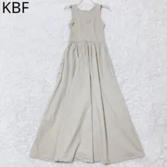 ケービーエフ　ワンピース　ベージュ　ノースリーブ　異素材　リブ　ロング丈　フレア