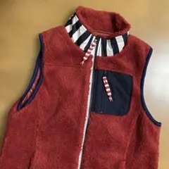 キャロウェイ　レディースボアベスト 赤 ストライプ襟