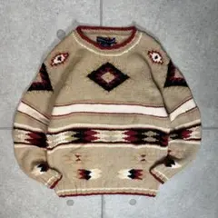 トミーヒルフィガー　ウールニット　90s　ネイティブ柄　民族柄　クルーネック