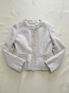 ベージュ ノーカラー ツイード セレモニー ジャケット 7号 S