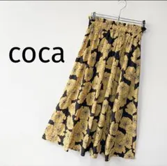 ✨coca✨大柄レトロ花柄　フレア　ミモレスカート　ゆったり　ウエストゴム　総柄