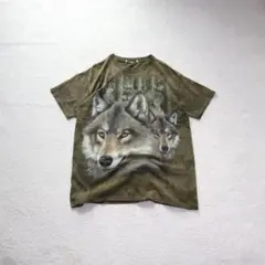 00s アニマルTシャツ ウルフ カーキ タイダイ XL Animal