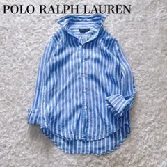 ポロラルフローレン リネン ストライプ シャツ 現行 ポニー刺繍　長袖