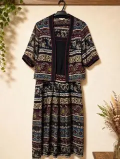 【年代物・レトロ】ヴィンテージ 総柄 セットアップ ワンピース ボレロ 花柄