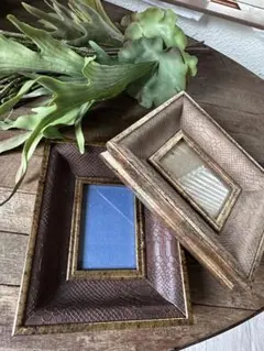 週末SALE!パイソン型押しのオシャレなフォトフレーム2点セット