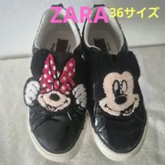 ZARA ディズニー コラボスニーカー 36 ミッキー ミニー 黒 パテントのサムネイル