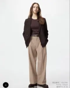 ユニクロ タックワイドパンツ s ベージュ