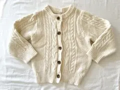 【petit main】プティマイン　白ケーブルニットカーディガンM