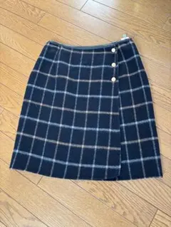 ネイビー チェック柄 巻きスカート ボタン付き