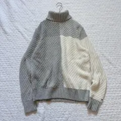 未使用級 トミーヒルフィガー タートルニット M 切替 ケーブル編み