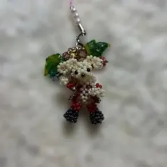 ハンドメイド サンタのウサちゃんのビーズのストラップ チェコビーズ使用 미사용 품목