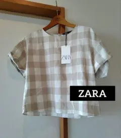 新品☆【ZARA】ザラ　コットンリネン　半袖シャツ　ブラウス　ベージュ　生成り