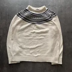 ノルディック柄 ハイネック フリース/ボア プルオーバー XL アイボリー　古着