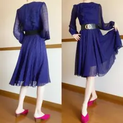 【美品】昭和レトロ　ヴィンテージ　ワンピース　ドレス　ドレープ　フリル　光沢感