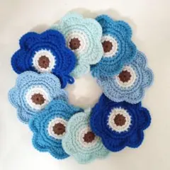アクリルたわし♪花型エコたわし♪(ブルー８枚セット)匿名配送♪
