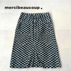 美品✨ロゴ可愛い　メルシーボークー デニムスカート　Aライン　インディゴブルーのサムネイル