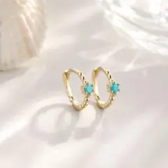 ターコイズ ゴールド フープピアス リング シルバー925 K18 夏 海