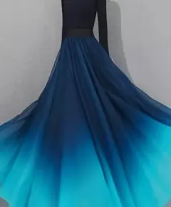 社交ダンス用　3層シフォンスカート　紺→水色の鮮やかなグラデーション