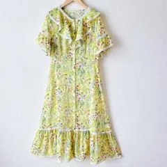 クイーンズコート 花柄 フリル ロングワンピース Sのサムネイル