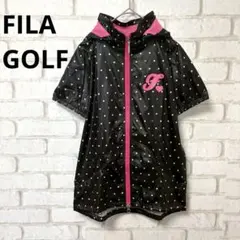 FILA GOLF フード付 半袖ジップジャケット ロゴ×ドット柄 ブラック系