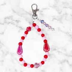 【一点物/ガーリー】レッド×ピンク ビーズストラップ