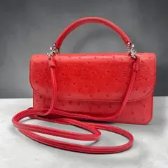 ロダニア オーストリッチ 2WAY ショルダーウォレット お財布ポシェット 赤