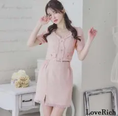 【限定値下げ中】ツイード セットアップ 袖あり 背中隠し【ピンクＬサイズ】