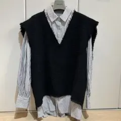 【MURUA】 Vネックニットベスト付きシャツ