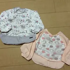 子供　2枚セット　お食事エプロン 幼児　女の子 スタイ　コンビミニ　長袖　前掛け