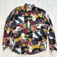 【ヴィンテージ感】レトロ 花柄 総柄 長袖シャツ アート柄 古着