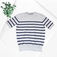 ZARA ザラ 半袖 ボーダー ニット トップス クルーネック S サマーニットのサムネイル