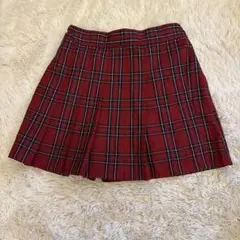 赤と黒のチェック プリーツスカートパンツ