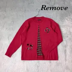 リムーブ 重ね着風 セーター ラウンドネック くるみボタン レトロ ミセス 刺繍のサムネイル