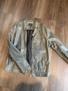 グレー 合成皮革 ライダースジャケット