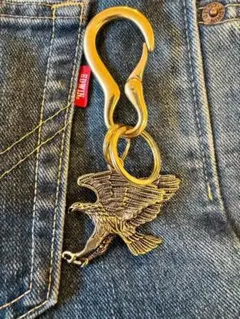真鍮　イーグル　フック型　キーホルダー 2リング　キーリング