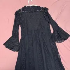 Anna Sui黒 レース フリル袖 ワンピース M
