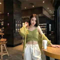 韓国風　カーディガン×キャミソール　セット
